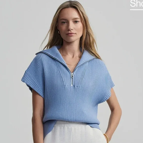 NWT Varley Rory Half zip knit - Ashley Blue -XS - Picture 2 of 11